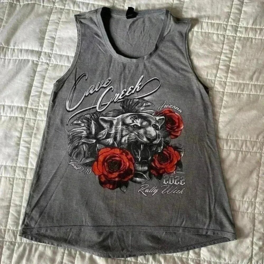 Cave creek rally gray biker tank top medium